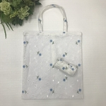 訳あり 水色 フラワー＆フラワーのコットン刺繍 トートバッグ
