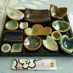 ミニチュア陶器☆会席膳　黒釉角皿