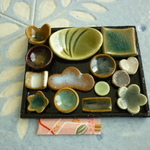 ミニチュア陶器☆会席膳　織部線紋楕円皿