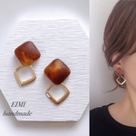 【EIMI】ブラウンスクエア×ゴールドフープ＊ ピアス/イヤリング