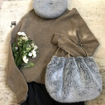 SALE!　再再再…販 Lサイズ　リバティ*　フォックス　エコファー　グレー　ベンリー口金バッグ　ストロベリーシーフ
