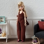 リカちゃん服　ベロアバックリボンサロペット(テラコッタ)
