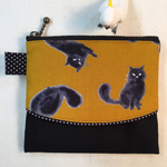 黒猫♪ポケットティッシュポーチ(カラシ・マスタード黒猫×黒・ブラック)現品限り