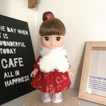 赤いフラワーワンピース&モコモコマフラー&靴のクリスマス風冬コーデセット ＊メルちゃん ソランちゃんの服＊