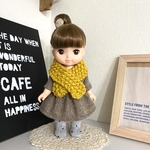 ブラウンツイードのワンピース&マスタードイエローのマフラー&靴下の冬コーデセット ＊メルちゃん ソランちゃんの服＊