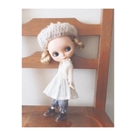 ドール服 ブライスアウトフィット 紅茶染めリネンワンピース&パンツ&モヘアニットカーディガンセット