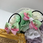 淡いGreenとpink♡蝶々柄♡薄ピンクのキラキラ銀糸織リボン♡ヘアゴム 2個 set