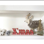 クリスマス アルファベット ウッドオブジェ  X’mas ② ノルディックレッド柄 置物 木製