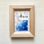 🎄透明水彩画「青いクリスマスブーツ」北欧イラストミニ額 クリスマス　クリスマスギフト　ギフト　クリスマスプレゼント🎄