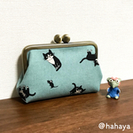 [口金変更OK］靴下にゃんこのカードケース　ブルー　サックス　コインケース　ハチワレ猫　ネコ　ねこ