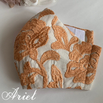 ★新作★ ゴージャスな刺繍レースマスク　ベージュ×オレンジ