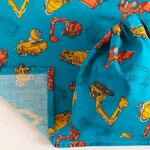働く車柄 40×60 ランチョンマット 大判*巾着袋 2点 セット エメラルドグリーン 男の子 男子 給食 ブルドーザー