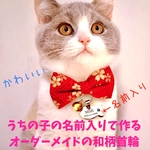 【オリジナル首輪】猫ちゃん用☆オリジナルお名前入りの和柄リボン型首輪🎀