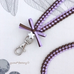 リボンレイ ネックストラップ 焦げ茶色×うす紫  シルバースター★      