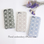 【iphone各種】フラワー 刺繍  3色展開 ソフトケース ベージュ/カーキ/ブルー