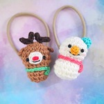 ゆきだるまとトナカイだるまのあみぐるみヘアゴム(受注制作)