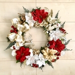 No.xmas-14398★クリスマスリース　20-(29)　ポインセチア＆ツイン・トナカイ　45cm・アートフラワー/造花リース/大型リース
