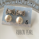 【ピアス】クリスタル×シルバーのリボン型ピアス