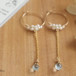 ブルートパーズ×淡水パールのミニフープピアス