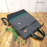 【fu様専用】№1287 倉敷帆布ボックスリュック＊チャコール×ダークグリーン×ブラック