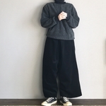 ■コーデュロイ ■センタータックワイドパンツ■ブラック