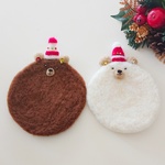 ２枚セット 茶＊白くまサンタコースター**小物置き クリスマス【羊毛フェルト】