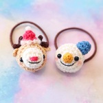 トナカイと雪だるまのあみぐるみヘアゴム(受注制作)