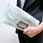 帯ﾘﾒｲｸ★華文と薄緑色が綺麗2wayクラッチバッグ／スクエアバッグ／パーティーバッグ／バッグインバッグ／121
