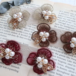 秋色刺繍フラワー×リーフビジューピアス/イヤリング