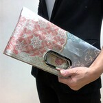 帯ﾘﾒｲｸ★向い鳳凰と華文クラッチバッグ／2way／スクエアバッグ／パーティーバッグ／バッグインバッグ／グレー／138