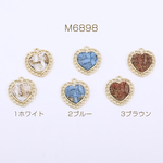 M6898-3  6個 メタルチャーム ハート 麻布貼り 1カン 21×23mm ゴールド 3×【2ヶ】