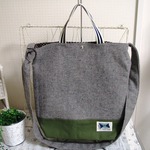 ウールの秋冬２wayトートバッグ☆上質グレー×カーキ頒布