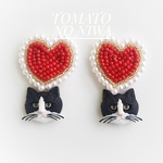 猫とハートの大ぶりイヤリング/ピアス
