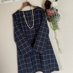 【感謝SALE】大人可愛いチェック✨チュニックワンピース~ネイビー~
