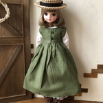 リカちゃん服＊重ね着を楽しむワンピース・オリーブ