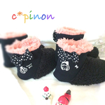 【sale】フロッキー女の子♡もこもこルームシューズ♡ピンク×黒