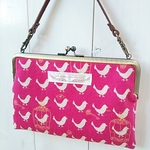 がま口ポーチ（とりさん×ピンク系）北欧調