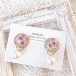ライトグレー × パープル かすみ草 ♡ 秋冬 ピアス イヤリング 