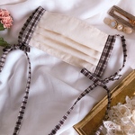 第2弾 《ブラウンのチェック紐》リボンマスク ロング紐 紐マスク　マスク