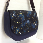 倉敷帆布ショルダーバック★紺＆夜空プリント