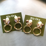 new ビジューとコットンパールのピアス(シャンパンピンク)