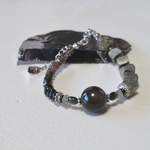 黒曜石の記憶Ⅰ◆shamanic-シャーマニック-／原石Pyrite・Obsidian・Smoky quartz…／316L 