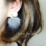 秋冬にぴったり♡グレーのふわふわミンクファー♡コットンパール×ビジュー♡