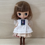 プチブライス＊アウトフィット　エプロン付きワンピース(ピンク薔薇)