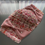ハンドメイド❁ｽﾄｰﾝpinkツイードマスク❁リボンマスク❁秋冬マスク