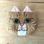 【受注制作】お洒落猫刺繍ポーチ★茶色猫