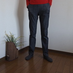 裏起毛ストレッチデニムのスリムパンツ・杢黒(股下72㎝）