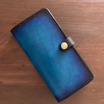 tetetent様専用/手染め/グラデーションレザー/ iPhone 11/スマホケース/スカイブルー/ブラック/アンティーク風/ハンドメイド/パティーヌ/手帳型/革小物/レザーケ