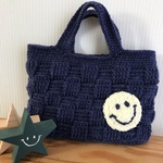 市松模様のニットバック☆もこもこニコちゃん