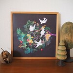30cm×30cm 水彩画ポスター「もみの木と鳥」